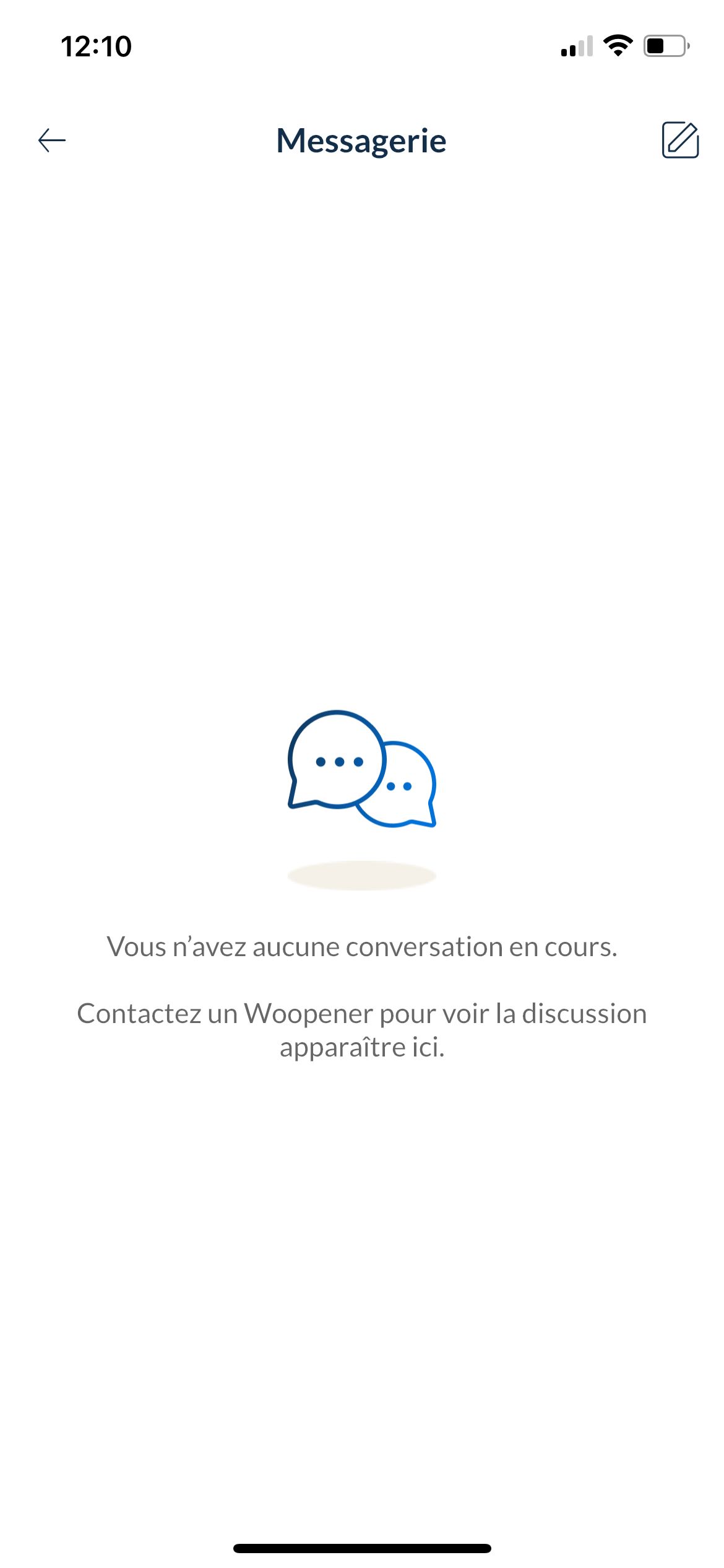 capture d'écran de la page de chat entre membre de l'application Woopen