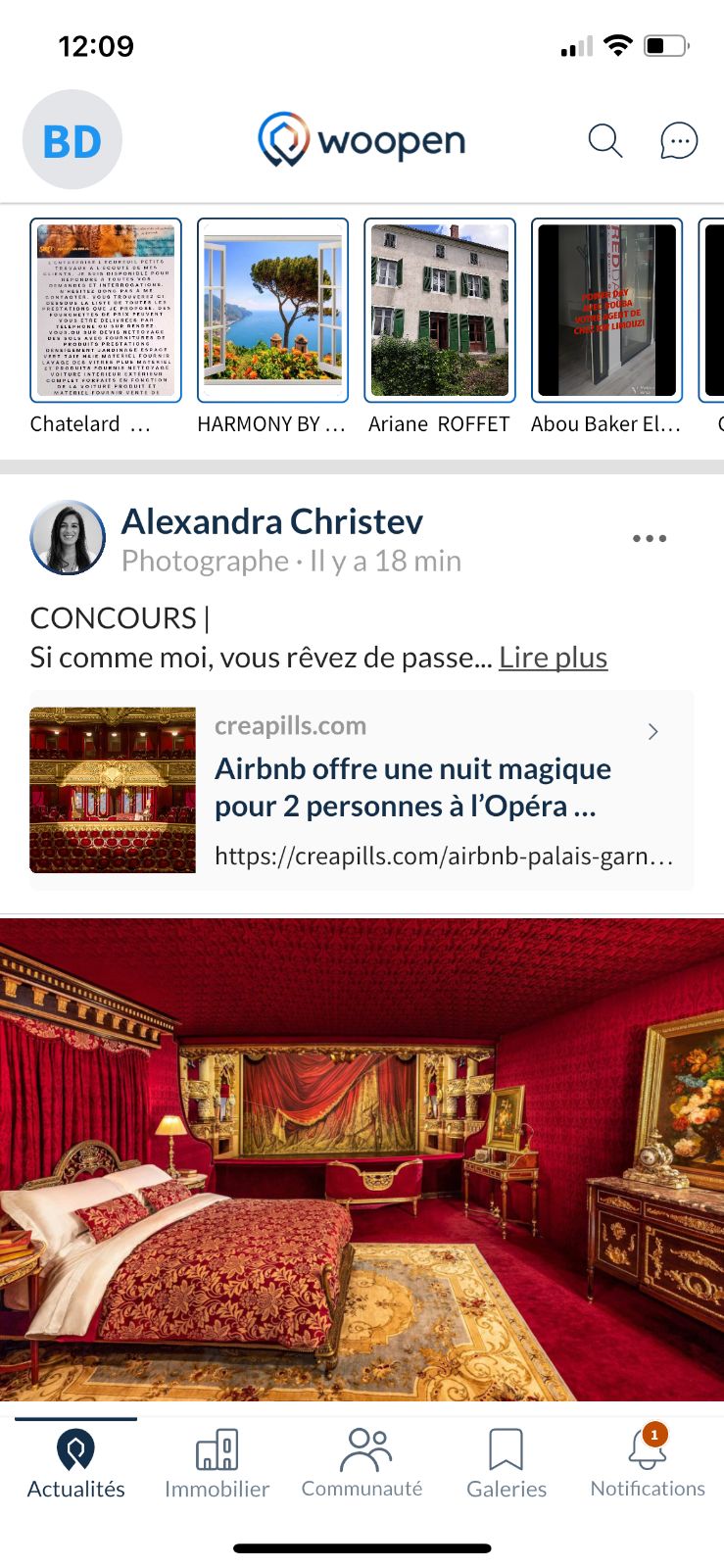 capture d'écran de la page d'accueil de l'application Woopen